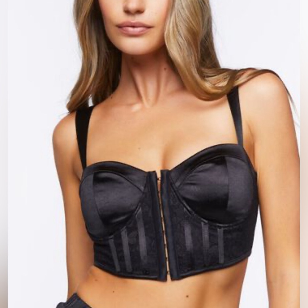 Forever 21 Black Satin Corset Crop Top - Size S - NWT